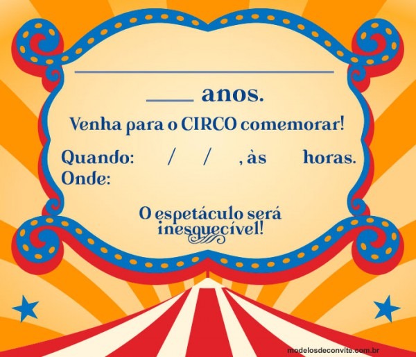 Convite Tema Circo Para Editar